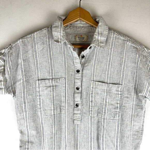 Marine Layer Stripe Button Linen Blend Dress Coastal Beach - Picture 4 of 11